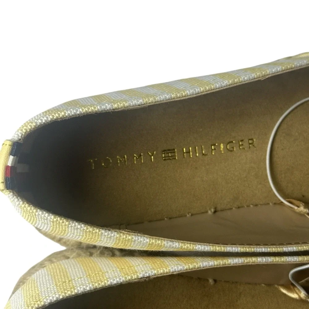 Tommy Hilfiger Pieke‎ Yellow White Striped Espadrille Flats Logo Slip On 8.5M